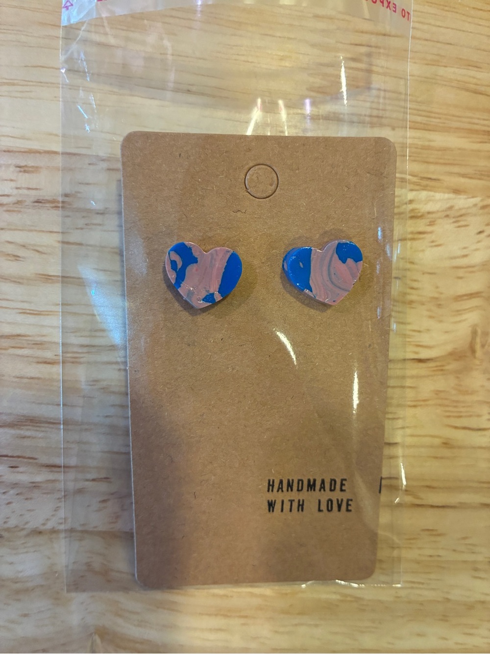 3/$10 Pink & Blue Bubblegum Heart Handmade Polymer Clay Earrings